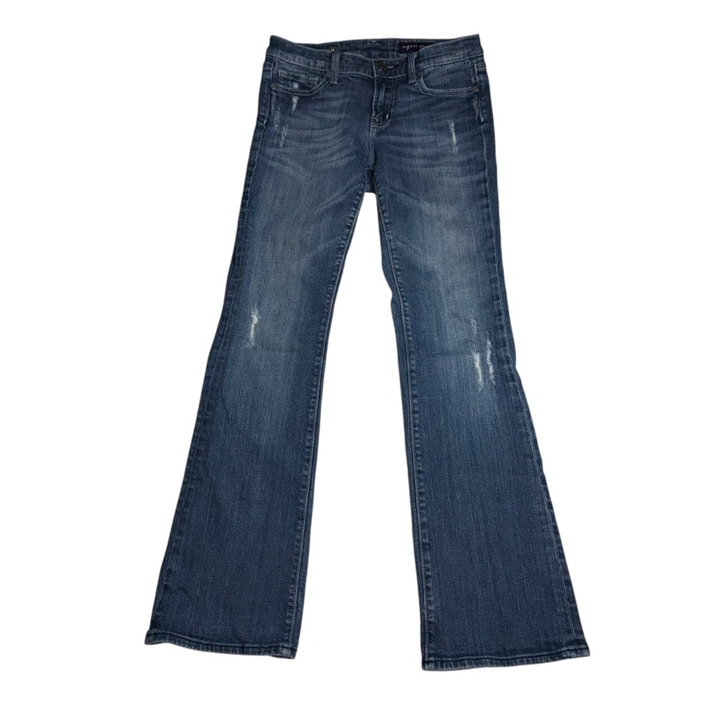 Vigoss JR Women’s Jeans Size 5 Blue Bootcut Distressed Lowrise Faded Whiskering